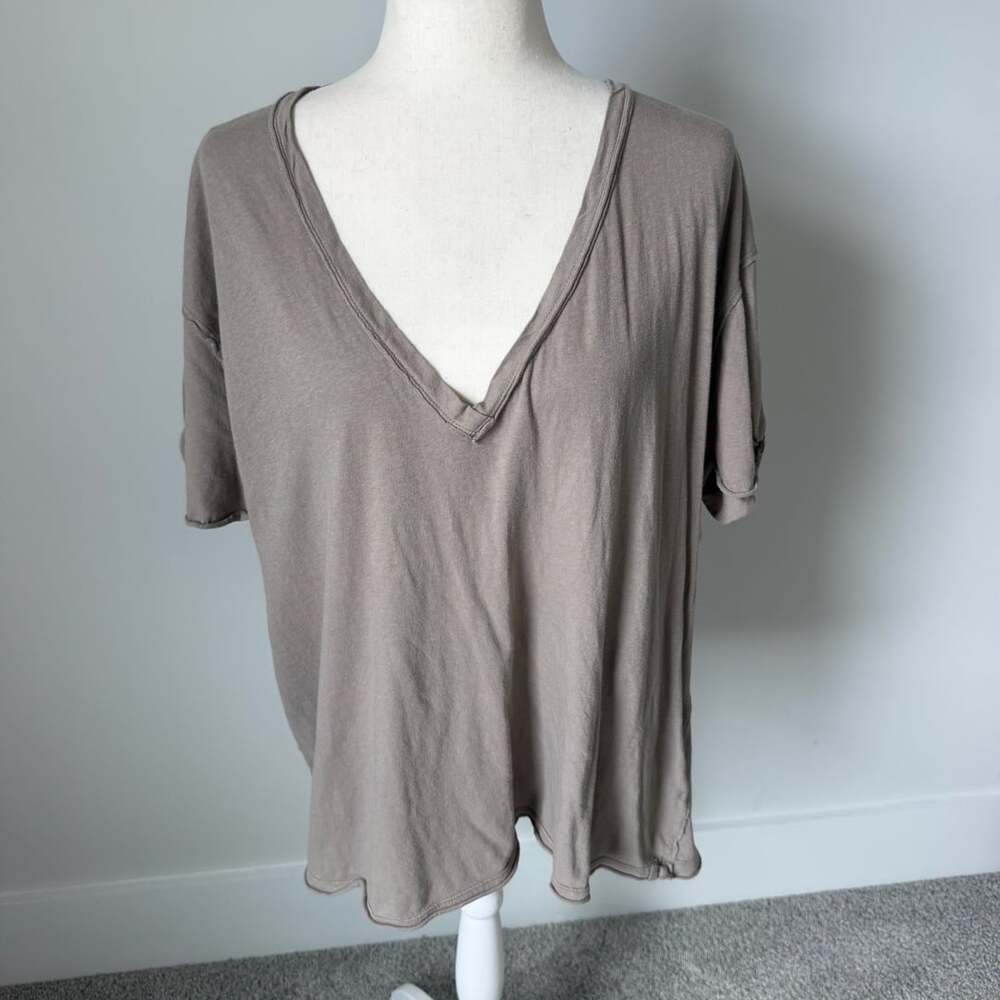 We The Free Nina V-Neck Tee Size M Taupe Brown Cotton Oversized